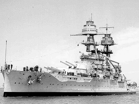 This April 1938 photo shows the USS Oklahoma. 
