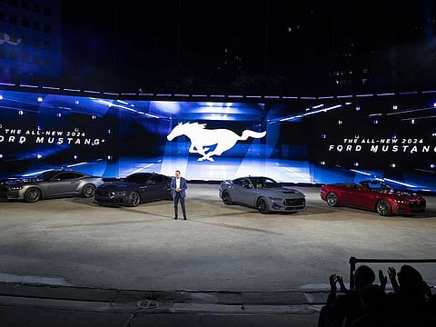 Ford Executive Chairman Bill Ford, Jr. unveils the seventh generation 2024 Ford Mustang at a Mustang Stampede event at the 2022 North American International Auto Show on September 14, 2022 in Detroit, Michigan. The North American International Auto Show opens to the public on September 17.  