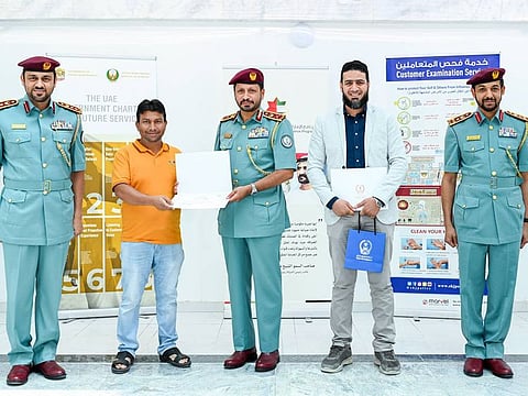 Nepalese expat Mohammed Rahmatullah and Adel Abdul Hafeez were honoured at a reception hosted by Sharjah Police, attended by Maj Gen Saif Al Shamsi, commander-in-chief of Sharjah Police.