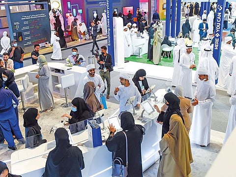 Abu Dhabi announces  the Khotwa (RizeUp) scholarship programme on Thursday to provide study opportunities to 6,000 Emirati students by 2028. Photo of the Emiratis students and job seekers attending the ‘Ru’ ya, Careers UAE Redefined’ job fair in Dubai.