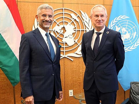 External Affairs Minister  S. Jaishankar meets Csaba Kőrösi, President of the 77th session of the United Nations General Assembly, at UN headquarters, in New York on Tuesday, September 20, 2022. 