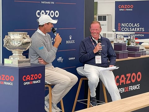 Dubai-based Nico Colsaerts doing his media duties after the Pro-Am in Paris this week on the DP World Tour.