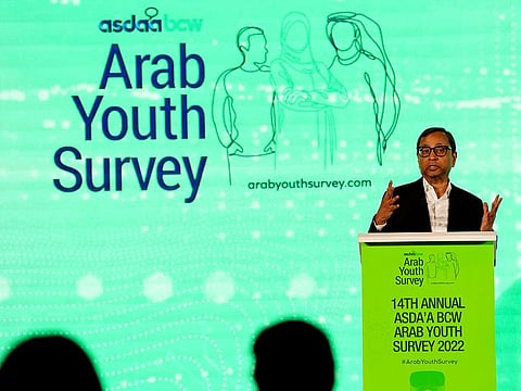 Sunil John, President, MENA, BCW and founder of ASDA’A BCW, sharing the latest survey's findings at a gathering in Dubai on Wednesday