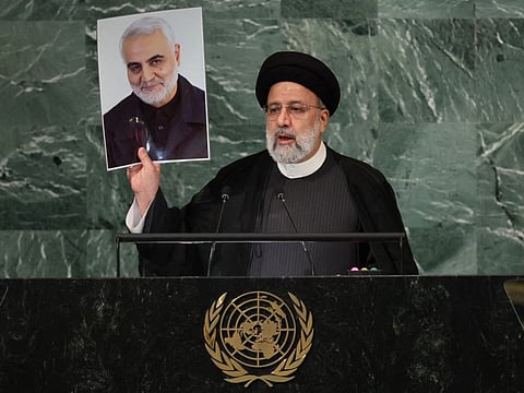 Iran's President Ebrahim Raisi addresses the 77th Session of the United Nations General Assembly at UN Headquarters in New York City on September 21, 2022. 
