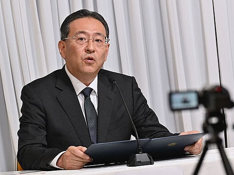 Hideyuki Teshigawara, general manager of reform promotion headquarters of the Japan branch of the Family Federation for World Peace and Unification (FFWPU), widely known as the Unification Church, speaks during a press conference.