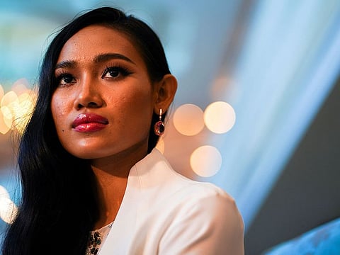 Han Lay, Miss Grand Myanmar looks on during an interview in Bangkok, Thailand, April 2, 2021.