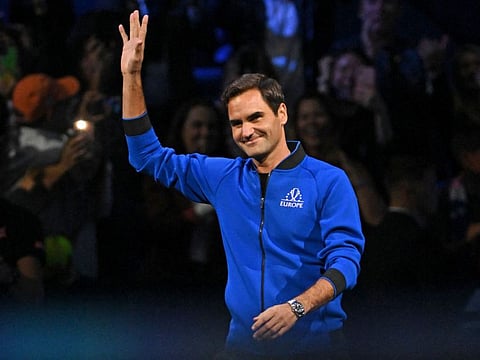 Switzerland's Roger Federer acknowledges the applause as he walks onto court ahead of the evening's matches in the 2022 Laver Cup at the O2 Arena in London on Friday.