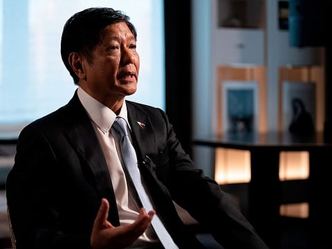Philippine President Ferdinand Marcos Jr. speaks during an interview with The Associated Press, on September 23, 2022, in New York. 