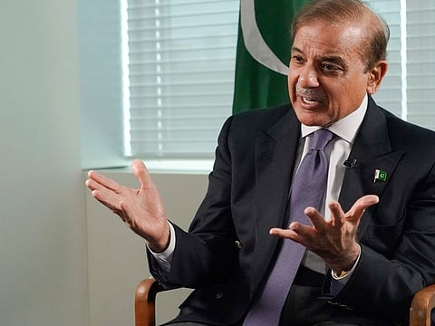 Prime Minister of Pakistan Shehbaz Sharif speaks during an interview. File photo