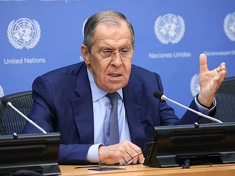 Russia's Foreign Minister Sergei Lavrov attends a news conference on the sidelines of the 77th United Nations General Assembly in New York City, New York, U.S., September 24, 2022. 