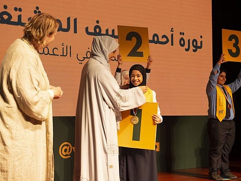 Sheikha Hissa bint Hamdan bin Rashid Al Maktoum (second from left), Goodwill Ambassador, Voices of Future Generations, awarding the winners 