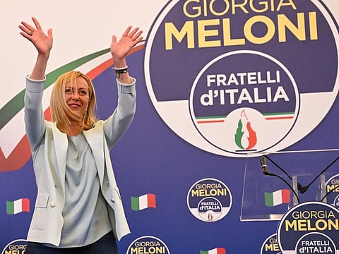 Leader of Italian far-right party "Fratelli d'Italia" (Brothers of Italy), Giorgia Meloni on September 26, 2022 in Rome