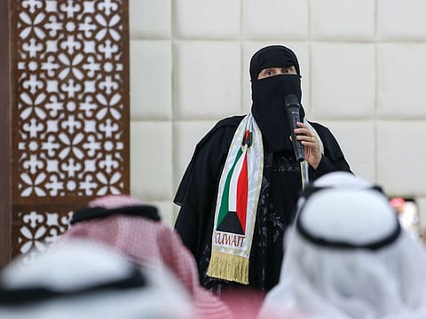 Candidate in Kuwait's parliamentary elections Modhi Al Mutairi during a press event for her election campaign in Kuwait City, on September 18, 2022. 