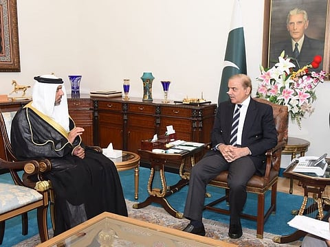  UAE Ambassador Hamad Al-Zaabi during his meeting with Pakistan Prime Minister Muhammad Shehbaz Sharif on Friday in Isalamabad.