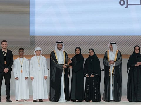 Sheikh Sultan bin Ahmed Al Qasimi honouring the winners of the 9th Sharjah Government Communication Award (SGCA) on the concluding day of the 11th International Government Communication Forum 