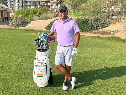 Dubai Golden Visa Awardee Anirban Lahiri on the range at The Els Club during a recent visit to Dubai.