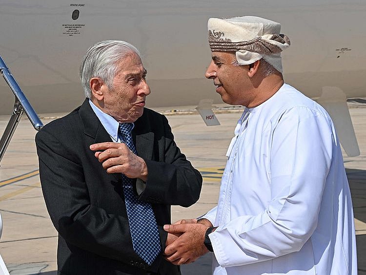 Baquer Namazi (left), one of four US citizens whose freedom Washington had demanded in the context of any revived nuclear deal with Tehran, landed in the Omani capital Muscat on October 5, 2022 following his release.  