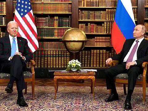 Biden and Putin meet for the US-Russia summit at Villa La Grange in Geneva on June 16, 2021.  