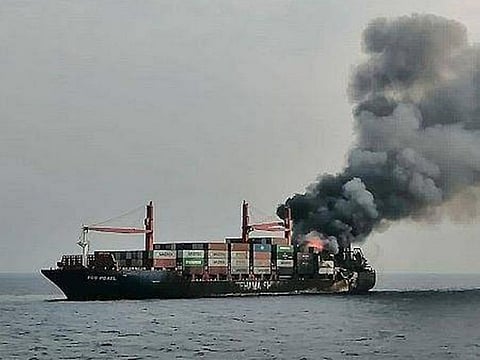 Fire raging on the vessel.