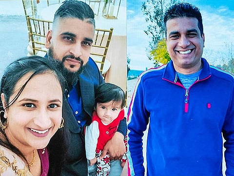 8-month-old Aroohi Dheri, her mother Jasleen Kaur, her father Jasdeep Singh and her uncle Amandeep Singh (right) who were found dead in Merced, California.  