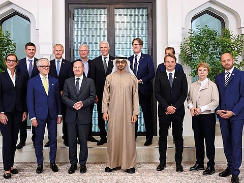 President His Highness Shaikh Mohammad Bin Zayed Al Nahyan with Olaf Scholz, Chancellor of Germany and the German Economic delegation in Abu Dhabi last month