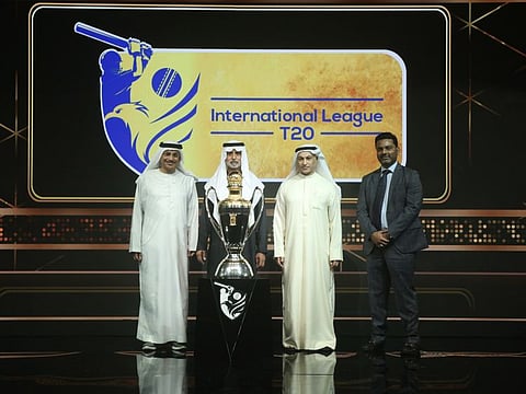 Sheikh Nahayan with Dr Tayeb Kamali (left), Selection Committee Chairman, Emirates Cricket, Khalid Al Zarooni (second from right), Chairman, UAE T20 League, and Mubashshir Usmani.