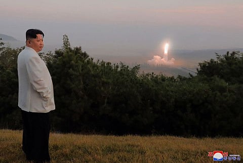 This undated picture released from North Korea's official Korean Central News Agency (KCNA) on October 10, 2022 shows North Korea's leader Kim Jong Un monitoring a North Korean missile launch at an undisclosed location.