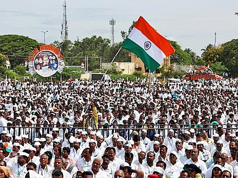 Congress supporters attend a function during the party's Bharat Jodo Yatra, at Gundlupet, in Chamarajanagar