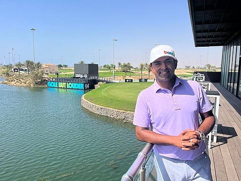 Dubai-based Anirban Lahiri on the Player's Lounge Terrace overlooking the 18th green at Royal Greens Golf & Country Club, for the LIV Golf Invitational Jeddah.