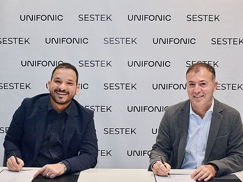 Left to right: Ahmed Hamdan, Unifonic Co-Founder and CEO, Prof. Levent Arslan, Sestek Founder and CEO