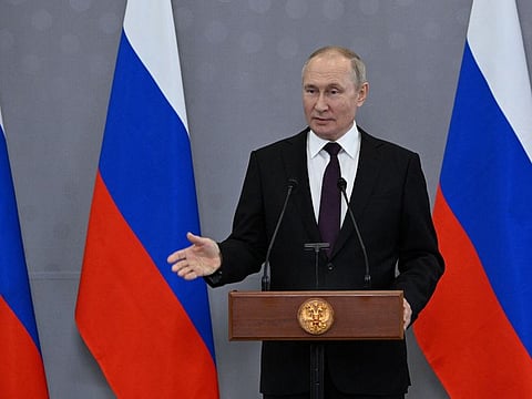 Russian President Vladimir Putin attends a news conference following the Commonwealth of Independent States (CIS) leaders' summit in Astana, on October 14, 2022.  