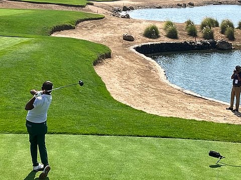 Anirban Lahiri hitting from Tee 1 in the second round of the LIV Golf International Jeddah.