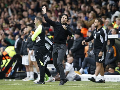 Arsenal manager Mikel Arteta celebrates after the match.