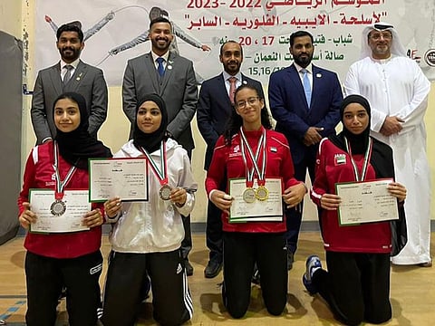 Members of the Sharjah Women's Sports Club’s fencing team.