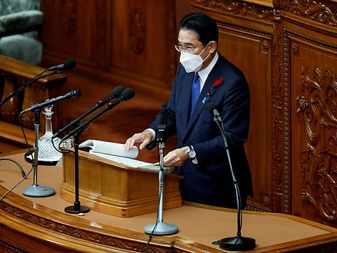 Japan's Prime Minister Fumio Kishida delivers his policy speech during an extraordinary session at the lower house of parliament in Tokyo, Japan October 3, 2022.