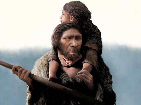 A reconstruction of a Neanderthal father and his daughter is seen in this undated handout photo provided by the Max Planck Institute for Evolutionary Anthropology in Leipzig, Germany.  