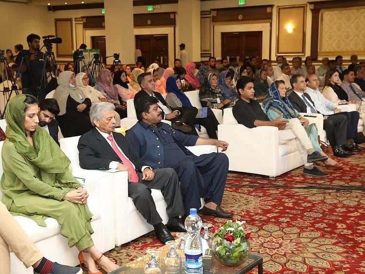Federal Education Minister Rana Tanveer Hussain and Sindh Education Minister Syed Sardar Ali Shah attend the programme to adopt single national curriculum.