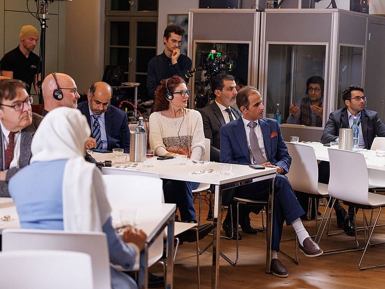 Participants at the launching of a series of music books by the Abu Dhabi Arabic Language Centre (ALC) at the Frankfurt Book Fair 2022.