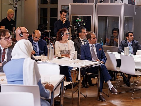 Participants at the launching of a series of music books by the Abu Dhabi Arabic Language Centre (ALC) at the Frankfurt Book Fair 2022.