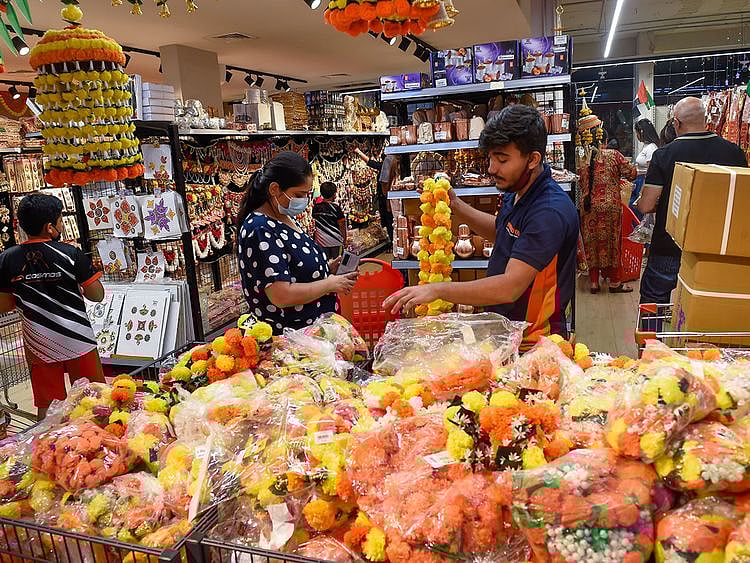 Residents shopping for Diwali celebrations at Madhoor supermarket in Karama.