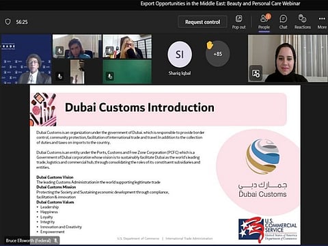 The IPR Department at Dubai Customs in a virtual meeting with officials from the American Embassy.