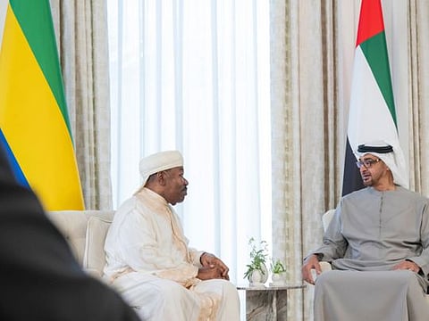 Sheikh Mohamed bin Zayed Al Nahyan meets with Ali Bongo Ondimba, President of Gabon at Al Shati Palace in Abu Dhabi