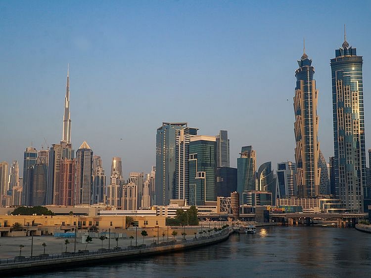 STOCK Dubai Skyline Sheikh Zayed road