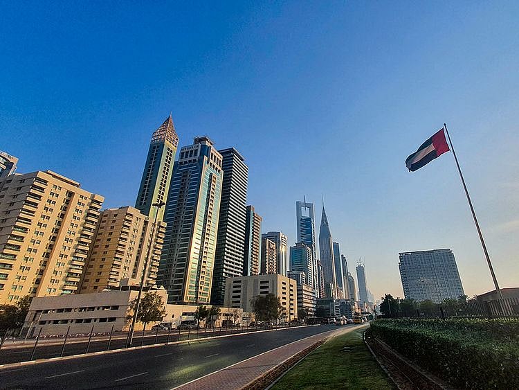 STOCK Dubai Skyline Sheikh Zayed road