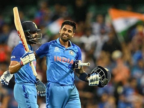 India's Virat Kohli (left) and Suryakumar Yadav enjoy a moment during the Twenty20 World Cup match against Netherlands at Sydney Cricket Ground on Thursday.