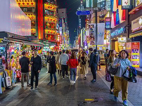 Nightlife at a street of Seoul, South Korea. 