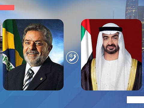 President His Highness Sheikh Mohamed bin Zayed Al Nahyan (right) and Luiz Inácio Lula da Silva, who has been elected as the President of Brazil