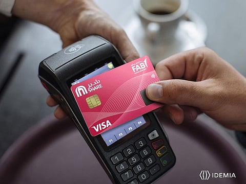 First Abu Dhabi Bank's 'Share' cards will have embedded fingerprint sensors, and which can be used at the point of transaction. 