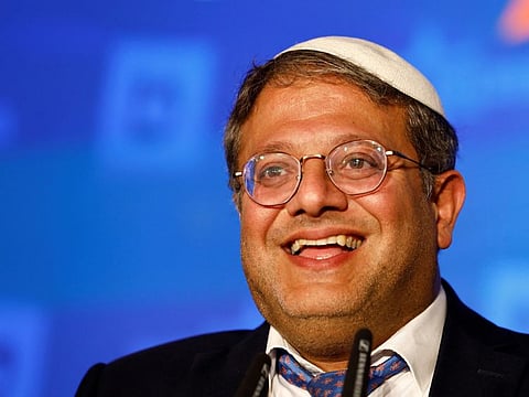 Jewish Power party leader Itamar Ben-Gvir speaks following the announcement of exit polls in Israel's general election, at his party headquarters in Jerusalem on November 2, 2022.  