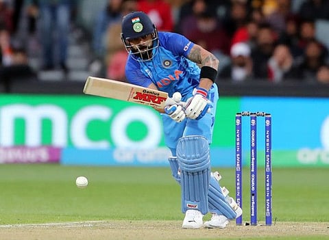 India's Virat Kohli plays off his pads during his unbeaten 64 in the Group 2 clash against Bangladesh at Adelaide Oval on Wednesday.